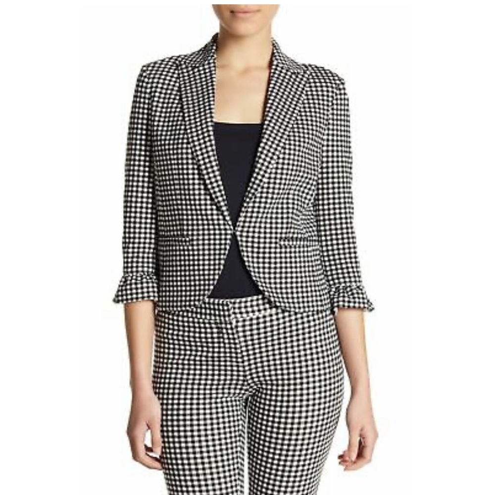 Amanda & Chelse Ruffle Sleeve Gingham Print Blazer